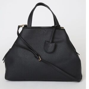 Lulus Black Vegan Leather Tote w/ Gold Accents Detachable Strap 15"x11"x5" *NWT*